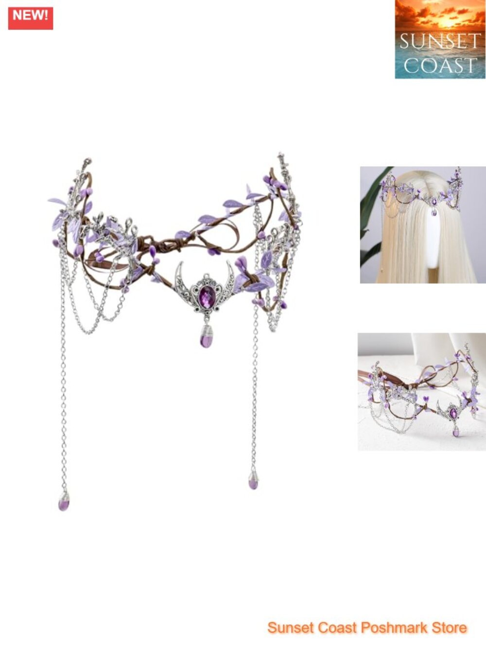 Woodland Elf Crown Medieval Headpiece with Tassel for Renaissance Cosplay